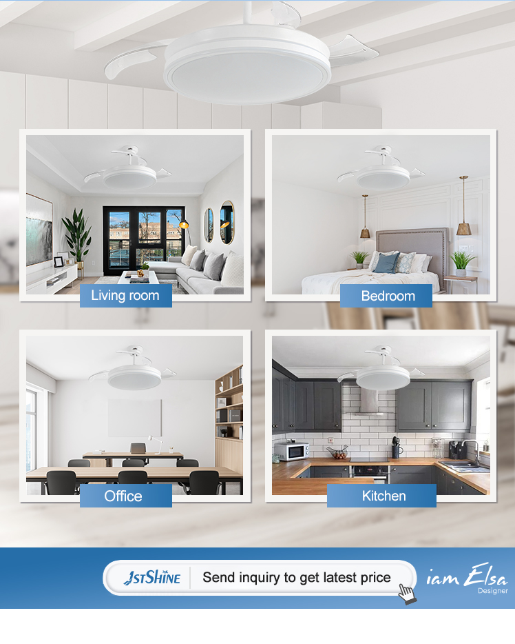1stshine LED Ceiling Fan with Retractable Blades and Remote Control 3 Color LED Light