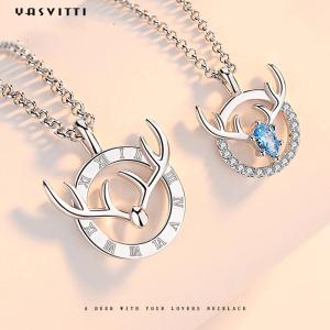 Quality 15.7in 8g Sterling Silver Jewelry Necklaces Lovers Deer Antler Pendant ODM wholesale