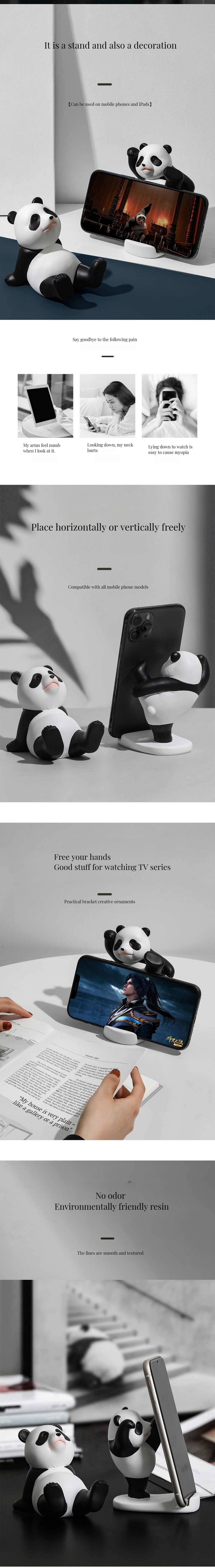 Panda Design Bamboo Phone and Tablet Stand for Wall or Desk Adjustable Resin Material