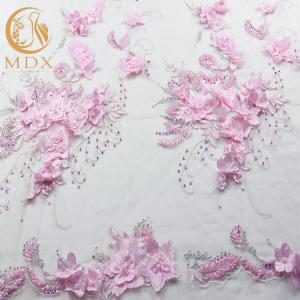 Quality 53 Inch Floral Embroidered Lace 20% Polyester Handmade Pink Flower Lace wholesale
