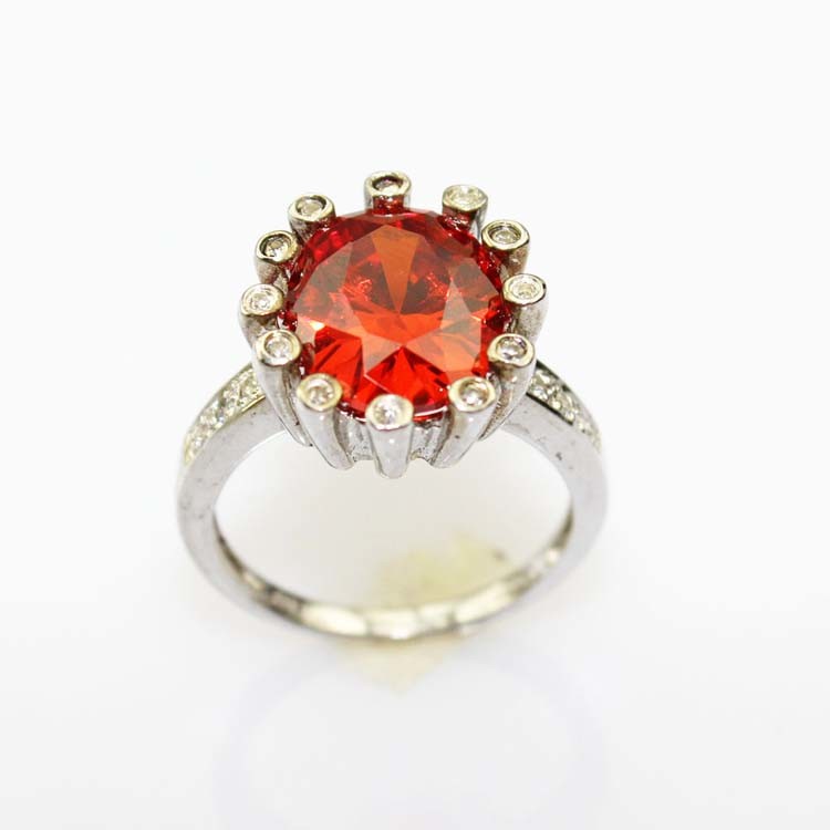 Women' Jewellery Sterling Silver Oval Garnet Cubic Zircon Ring(S-RT719)