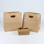 Food Grade Kraft Paper Bags Disposable Custom Printed Strengthen Firmly Handle