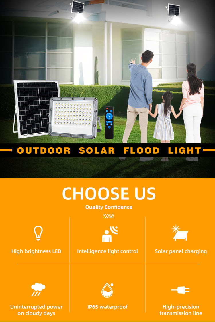 DC Solar LED Flood Light IP65 100 Watt 200 Watt 300 Watt Rechargeable Floodlight