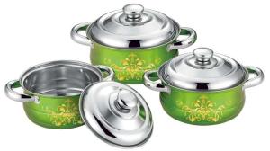 Quality 6 pcs cookware set red + flower &amp;cookwere set stainless steel &amp; 16/18/20cm colorful stock pot wholesale