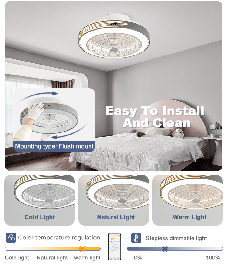 DC Motor Type 1stshine LED Ceiling Fan with Dimmable Light Energy and Contemporary