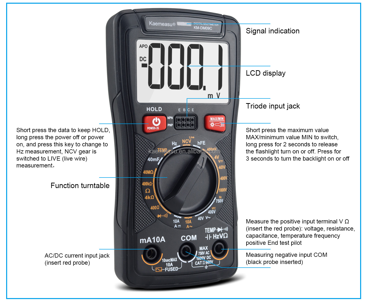 Digital Multimeter with NCV Diode Test and Continuity Buzzer Measuring Inductance Range