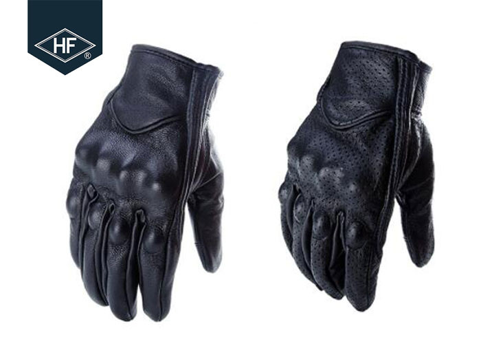 Black Leather Aftermarket Motorcycle Accessories Full Finger Motorcycle Golves