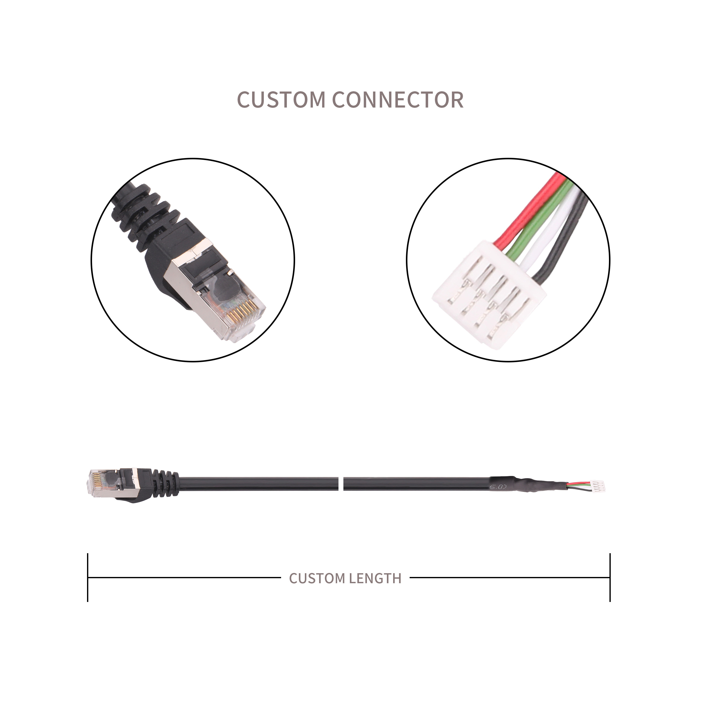 RG45 8P8C PLUG To JST GHR-04V-S 4Pin Assembly Connector UTP 4P*23AWG Jacket PVC Black OD 5.6mm
