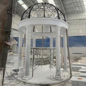 Quality Marble Round Gazebo Waterproof Iron Dome Natural White Stone Pillar Pavilion Handcarved Large Outdoor Custom wholesale