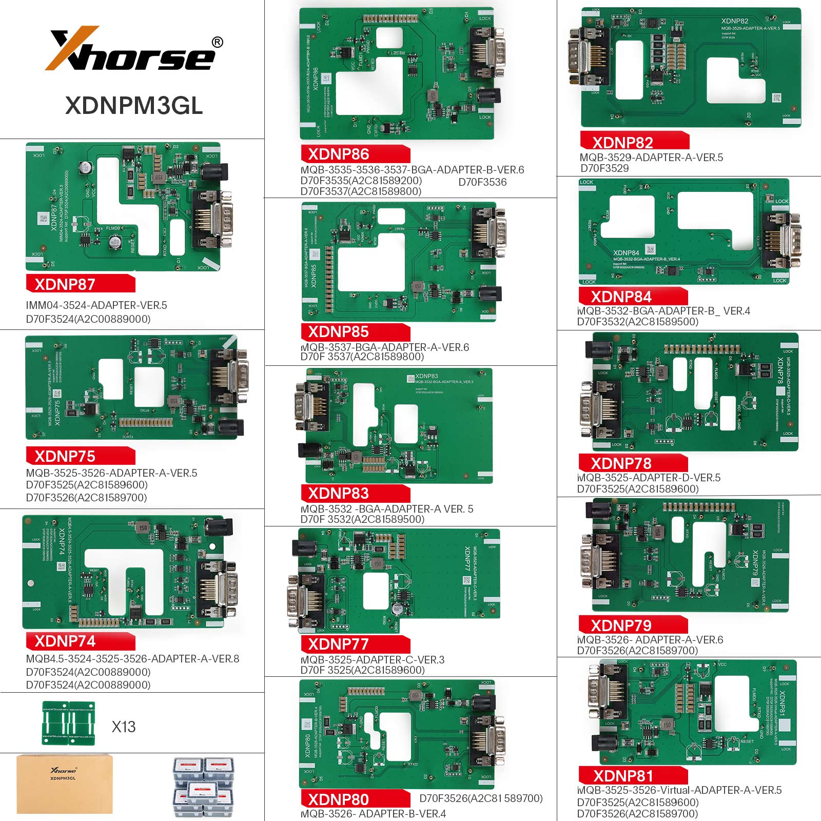 Xhorse MQB48 No Disassembly No Soldering Adapter 13 Full Set XDNPM3GL