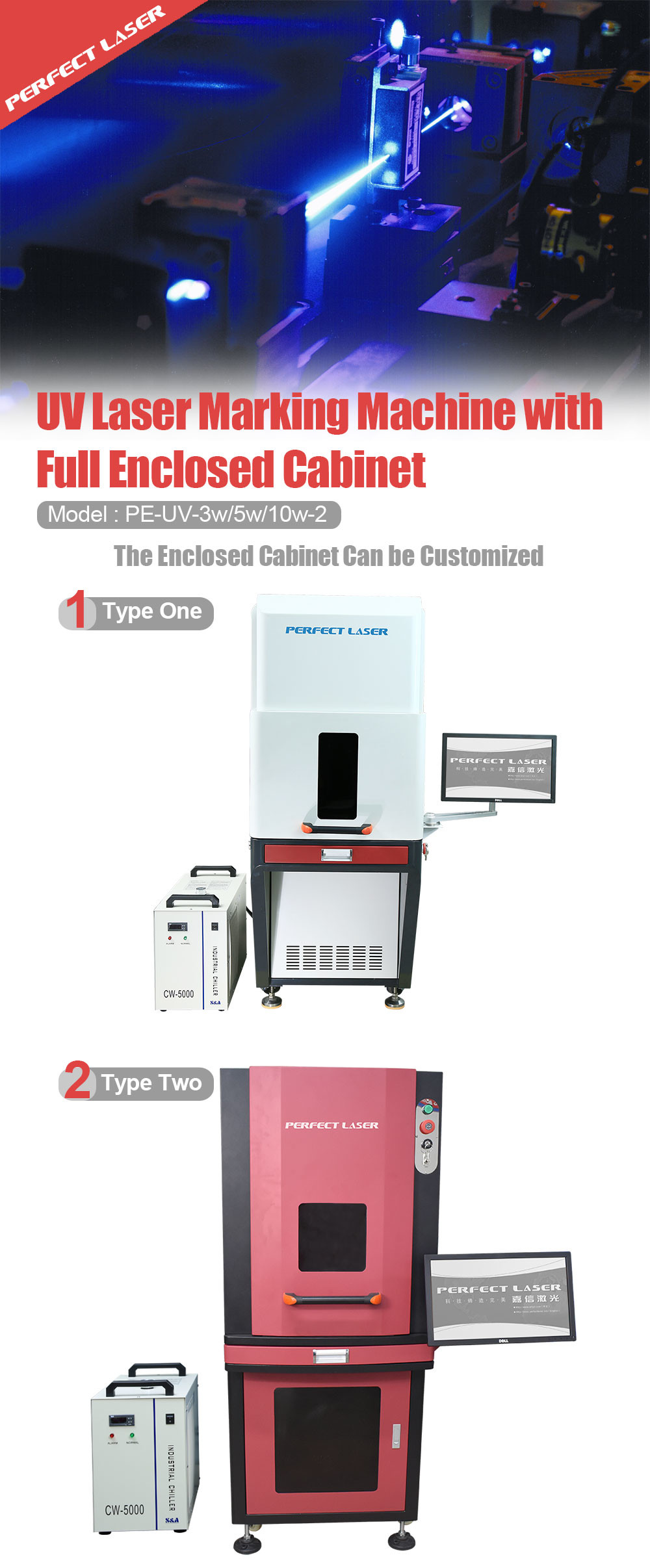 Working Format Optional UV Laser Marker Machine Fireproof With Closed Cabinet
