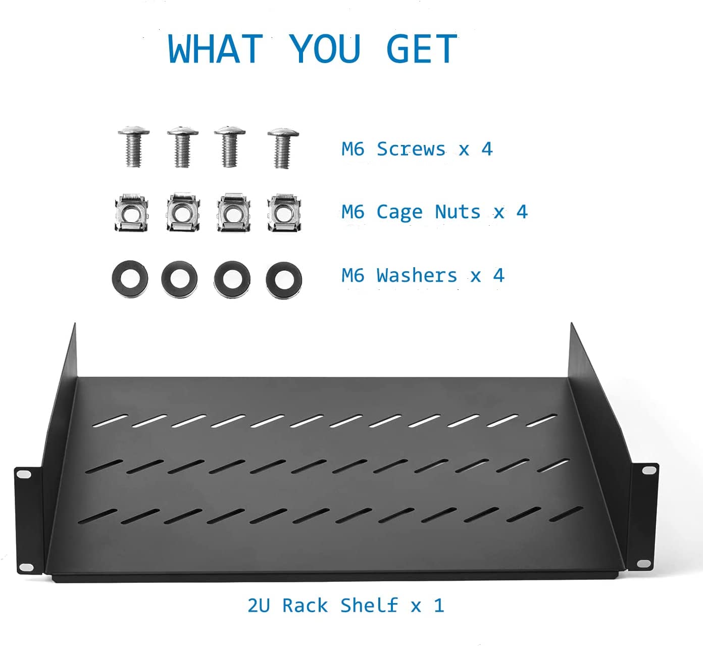 2U Server Rack Shelf Mount Tray 16" Deep for 19" Network Cabinet and Equipment Universal Vented Rack Shelf Mounting