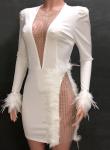 V Neck Women Casual Dresses Mesh - Paneled Feather - Embellished Slim - Fit