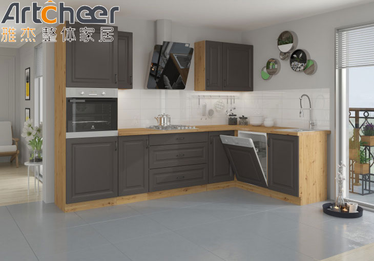 Plywood Antique Kitchen Cabinets and Modern Style Countertop Edging for Classic Kitchen Design