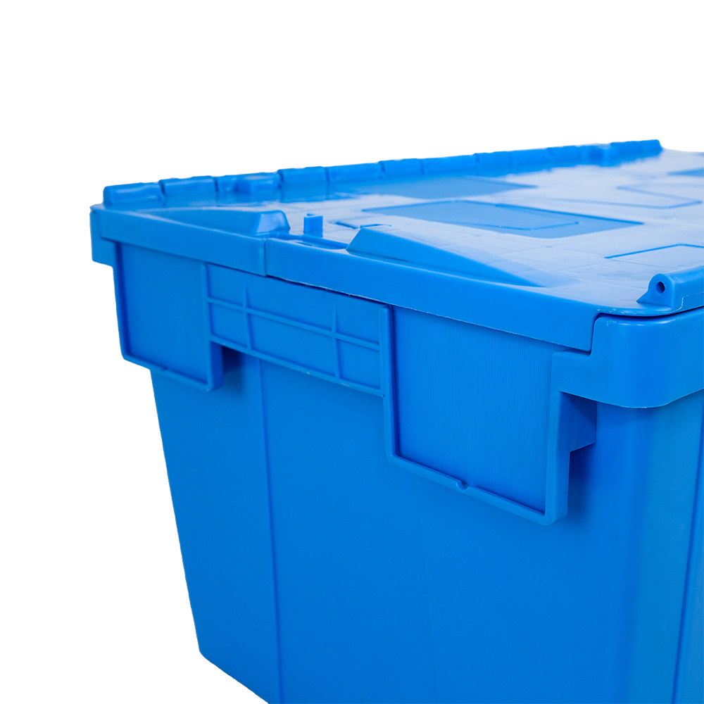 Acceptable OEM ODM Industrial Plastic Moving Tote with Hinged Lid and Attached Container