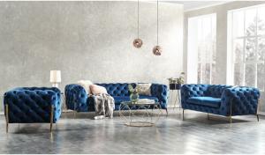 Quality 245cm Length Navy Blue 3 Seater Velvet Chesterfield Sofa For Villa wholesale