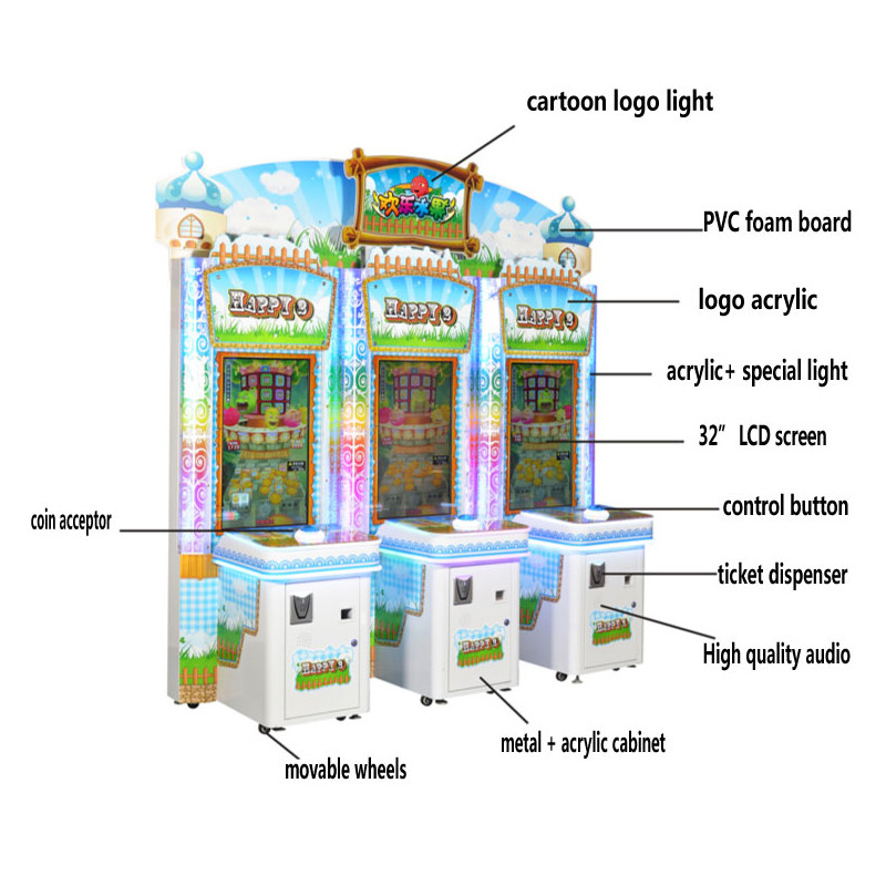 3 Players Redemption Arcade Machines Adjustable Difficulty Happy Fruits Coin Ticket Lottery Dispenser Video Game Machine