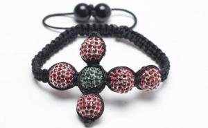 Quality Shamballa Cross Bracelet, Red &amp; Green Crystal Pave Alloy Beads wholesale