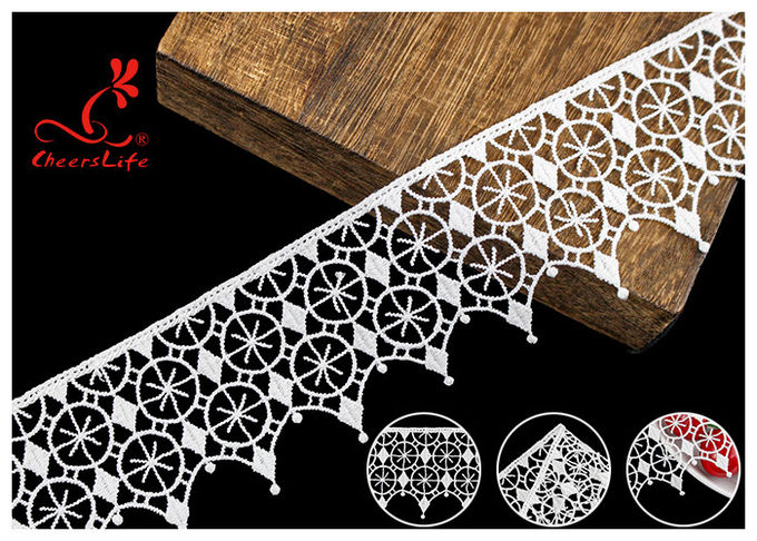 French Venice Guipure Polyester Lace Trims With Schiffli Water Soluble Via SGS