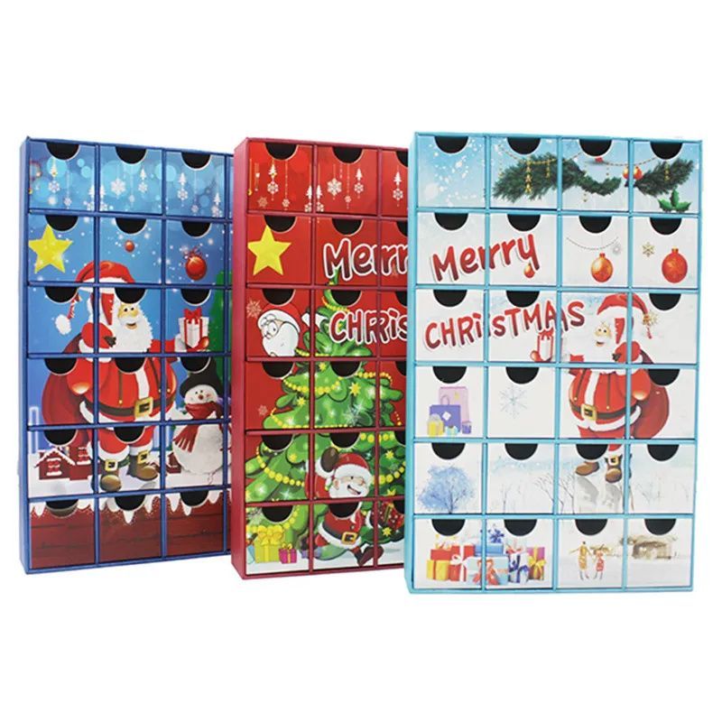 2025 New Custom Christmas Xmas Empty Advent Calendar Box Cosmetic Display Gift Packaging Drawer Box for Cosmetic Makeup Jewelry Beauty