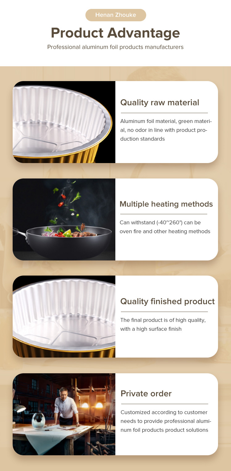 Gold Smooth Wall Heat Seal Lid Takeaway Foil Food Containers With Plastic Cover