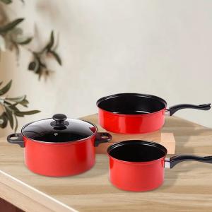 Quality Multifunction Red 4 Pcs Kitchen Cast Iron Cookware Set Non Stick With Bakelite Handle wholesale