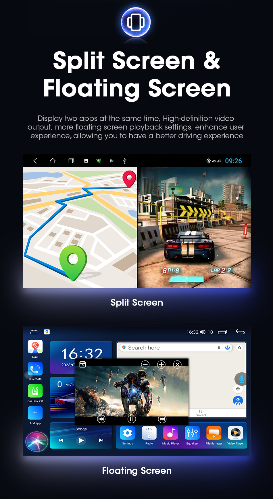 Universal Year 13" 2 Din Car Radio 1920*1200P QLED Built-in CarPlay Multimedia Stereo