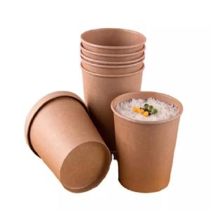 Quality Soup Dessert Takeaway Brown Paper Packaging For Food Ice Cream Cake Container Kraft Cup With Lid wholesale