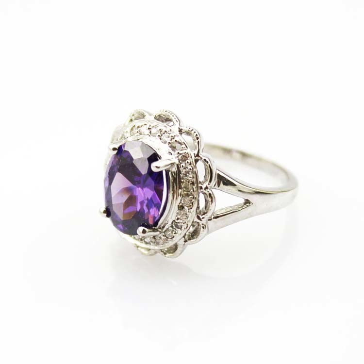 Fashion Jewelry 8mmx10mm Oval Cut Pink Cubic Zircon 925 Silver Ring(R19)