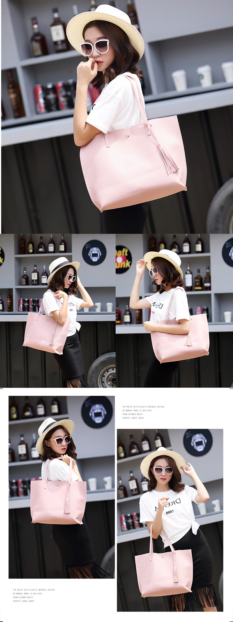 Nylon Womens Black Tote Handbag , 360mm X 300mm Leather Shoulder Tote Bag