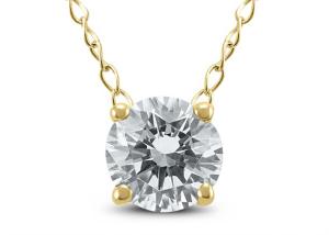 Quality 4mm 0.23ct Diamond Solitaire Necklace , 4 Prongs 14k Yellow Gold Necklace wholesale