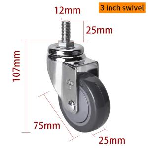 Quality Light Duty Castor Wheels 75mm 3 Swivel Caster With Brake 3723S-77 wholesale