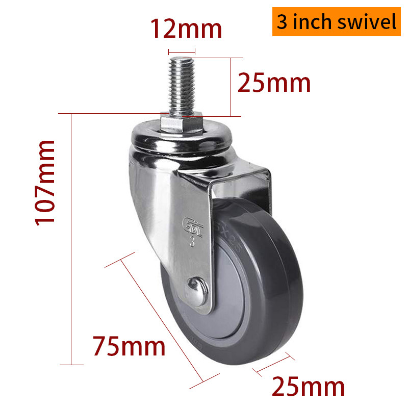 Light Duty Castor Wheels 75mm 3 Swivel Caster With Brake 3723S-77