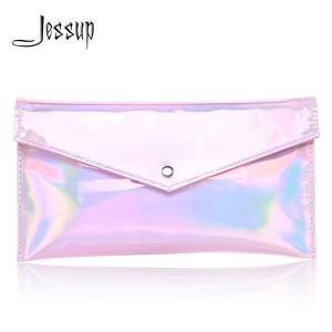 Quality PU leather 24x13cm Portable Cosmetic Bag Button Type Metallic Pink wholesale