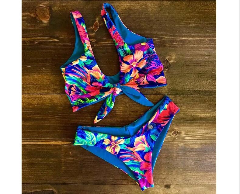 2019 Ruffle Women Swimsuit Cross Bandage Swimwear Push Up Bikini Set Beach