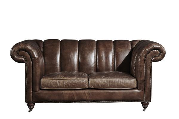Solid Wood Legs Two Seater Brown Leather Settee , Chesterfield Sofa Bed With