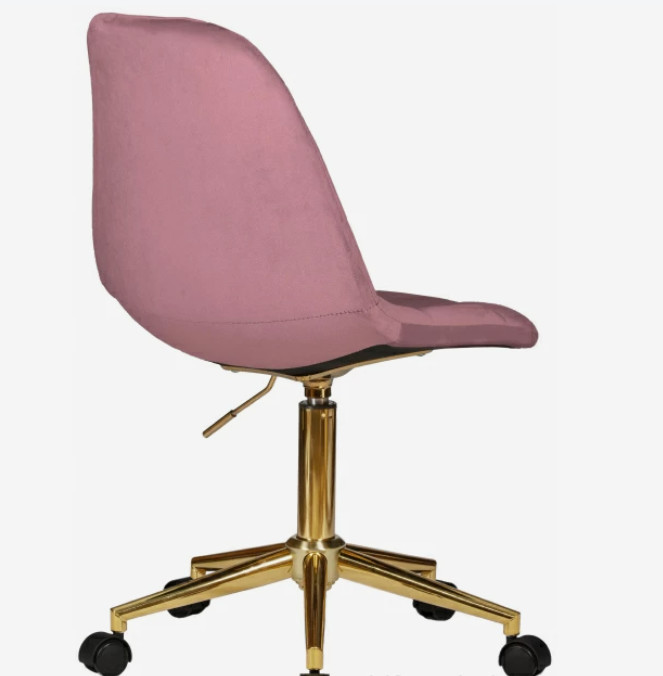 Golden Pink Velvet Swivel Chair Office Home Adjustable Height In Polished Leg