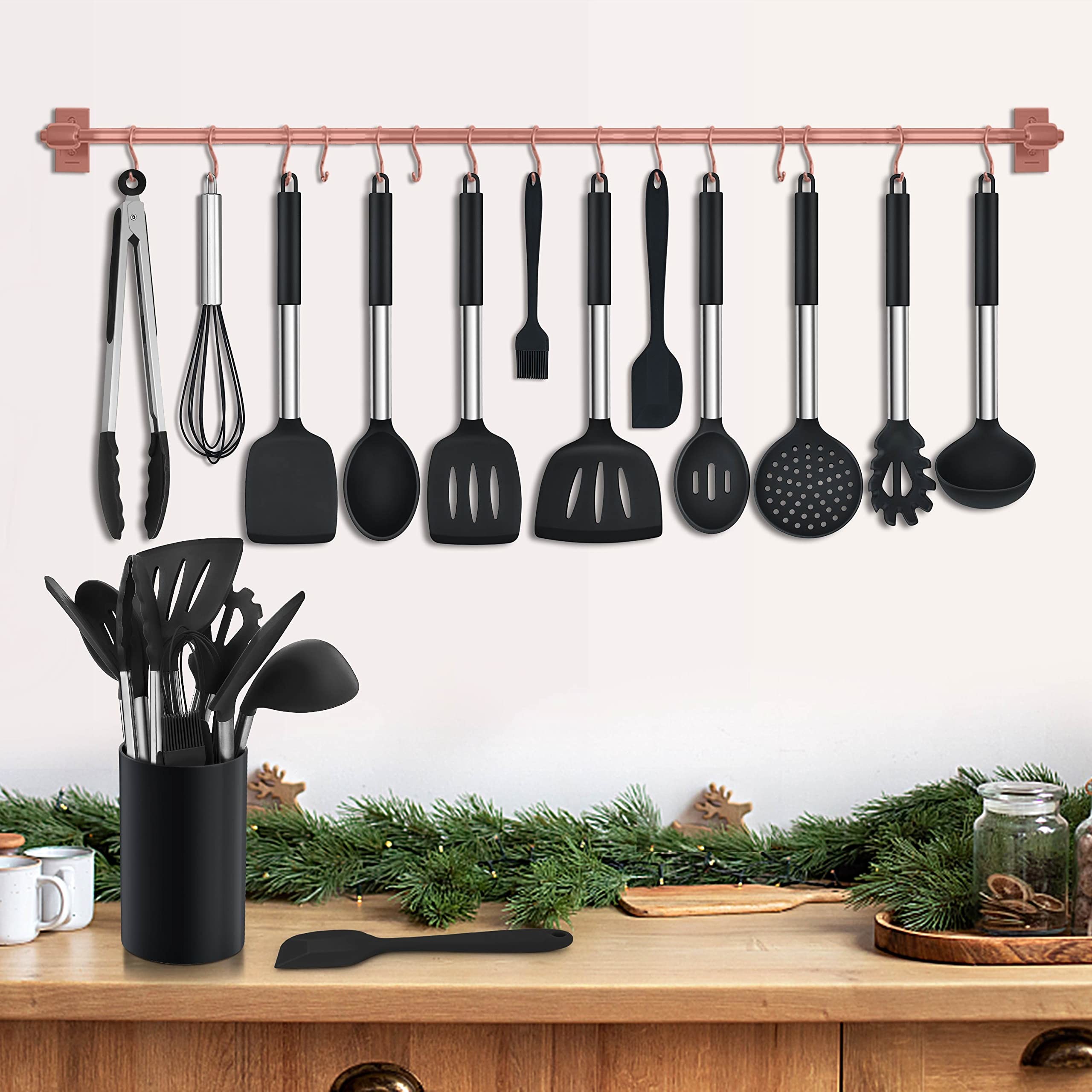 14 Pieces Kitchen Cooking Silicone Utensils Set with Stainless Steel Handle Kitchen Tools Set for Nonstick Cookware