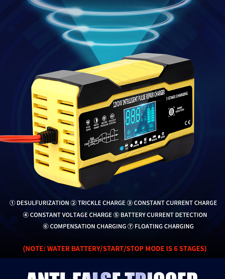 600W Intelligent Pulse Repair Battery Charger 12V 24V For Motorcycle