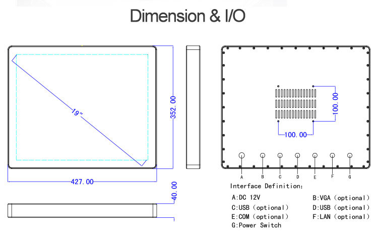 Ip66 Waterproof Flat Touch Screen Computers , Outdoor 19" Fanless Hmi Panel Pc