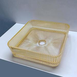 Quality Square Shape Glass Wash Basin In Electroplated Gold Color Countertop Sinks wholesale
