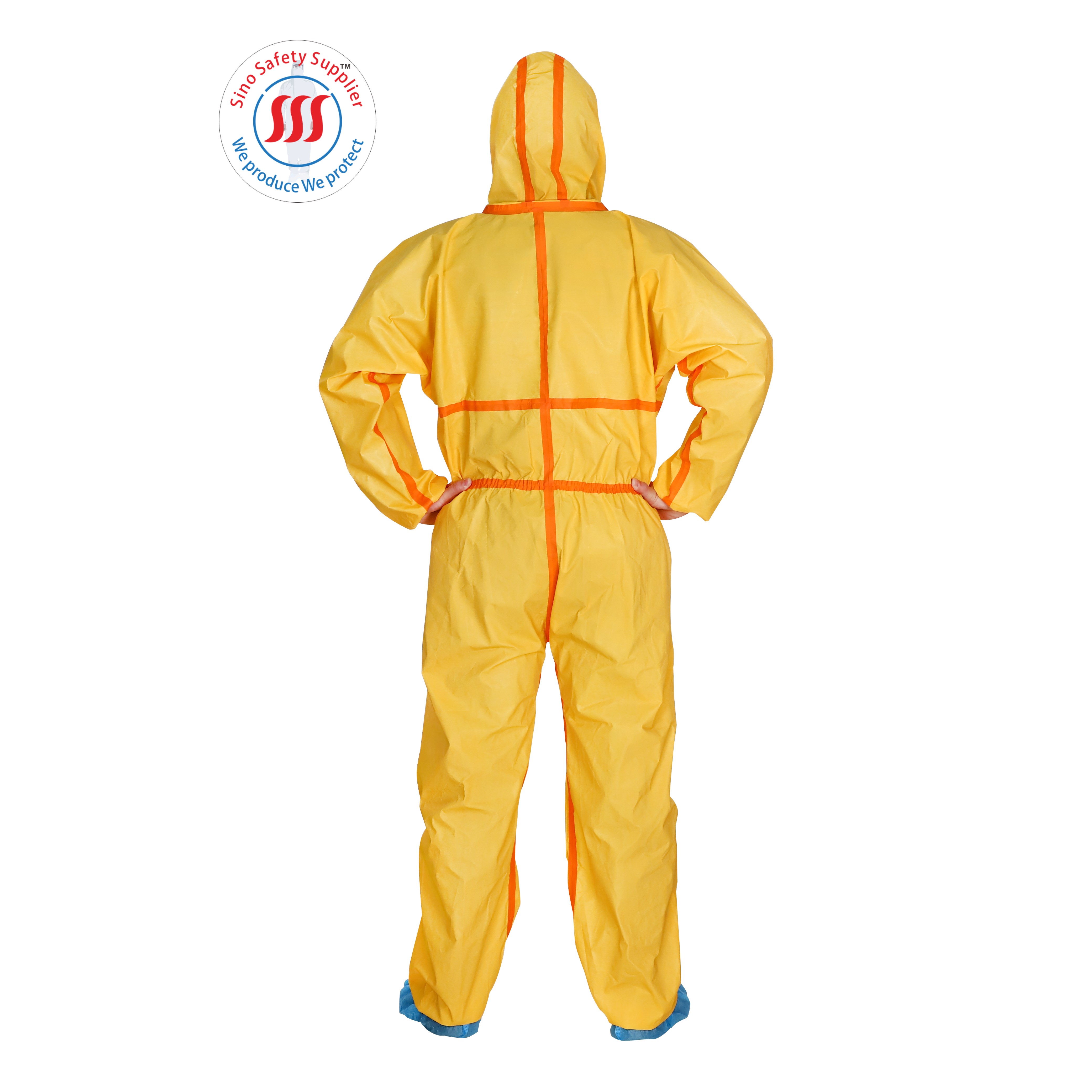 CE Type 3 Oily Gas Chemical Resistant Overalls Yellow Non Woven Disposable Coverall
