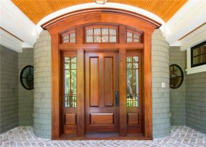 Quality Double Leafs Israel Solid Wood Exterior Front Doors Tempered Glass For Villas Teak Color wholesale