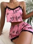Ladies Cute Heart Print Sleepwear Leisure Wear Lingerie Shorts Pajama Sets For