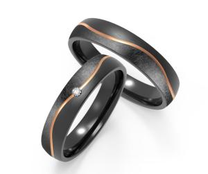 Quality Trend Black Titanium Jewelry With IP Rose Gold Line Inset Zircon Couples Ring wholesale