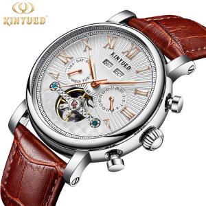 Quality KINYUED J022-3 leather pin buckle 30M waterproof men automatic mechanical watch wholesale
