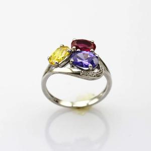 Quality Women jewelry 925 Silver Three Cubic Zircon Gemstone Ring (R104) wholesale