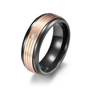 Quality Inlaid Diamond Carbon Fiber Engagement Rings Jewelry Polish Black And Rose Gold wholesale