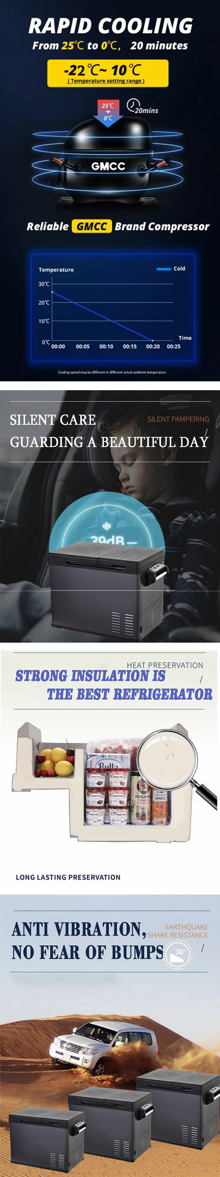 Rechargeable Compressor Camping Fridge 50L Car DC Solar Refrigerator and Freezer Design