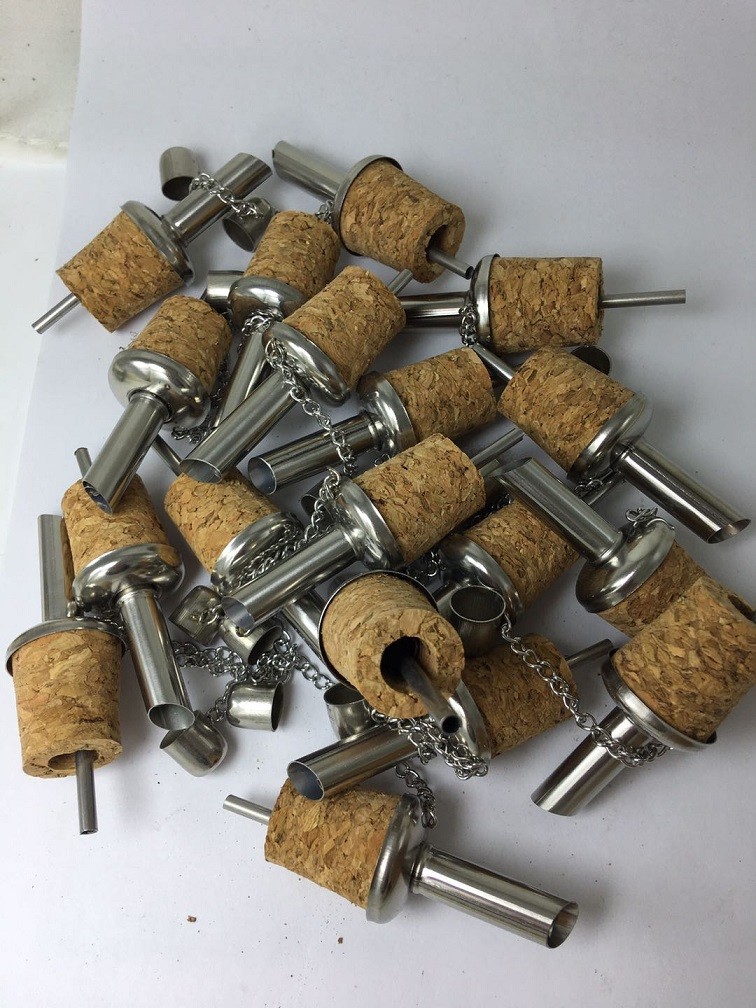 NEW Stainless Steel Cork Pourer Spout with Metal Cap for 20mm Wine Olive Oil Bottle
